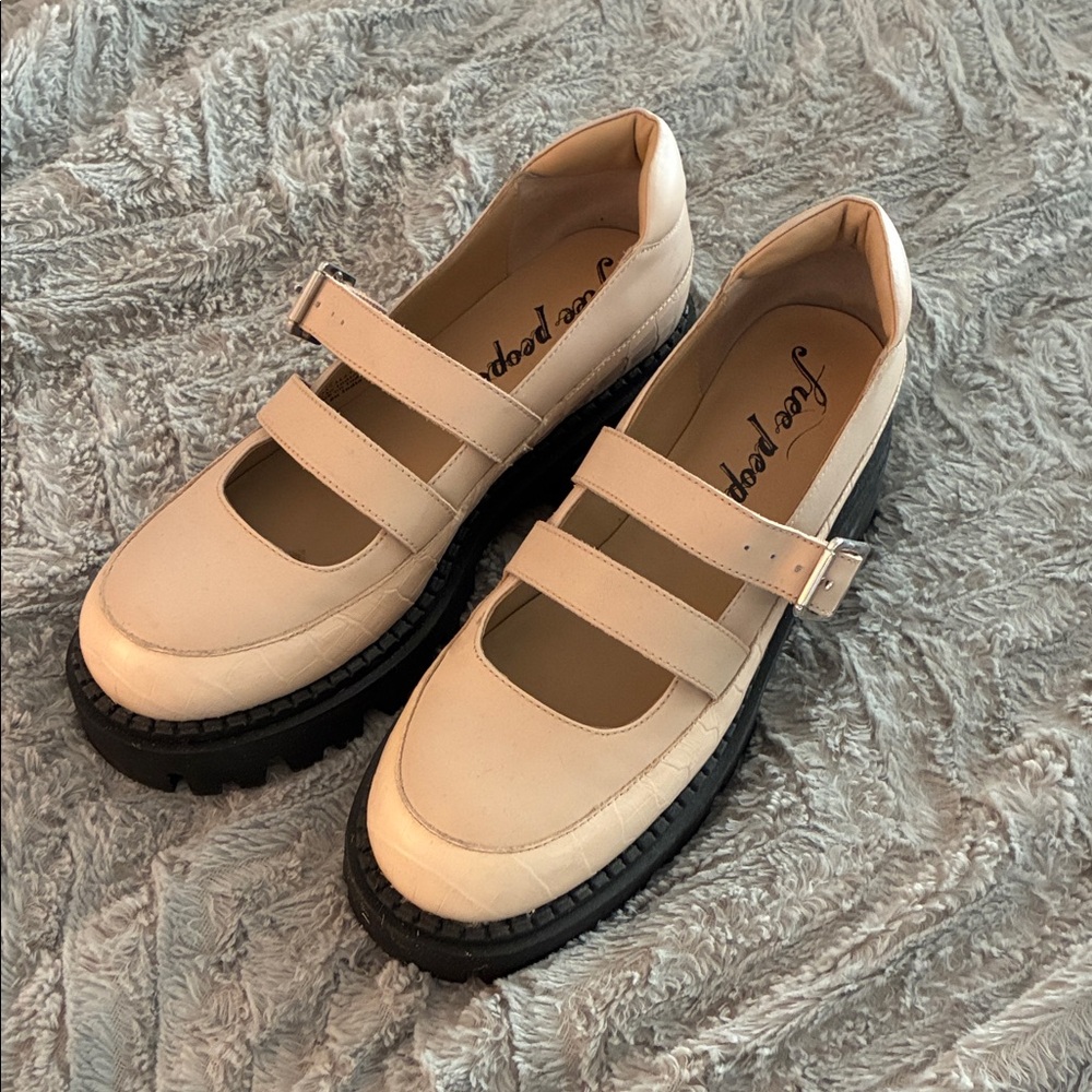 Free People Cream Double Strap Flats